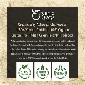 Organic Way Ashwagandha Root Powder - Organic, Kosher, USDA Certified | Raw, Vegan, Non GMO, Gluten Free | Origin - India bild 5