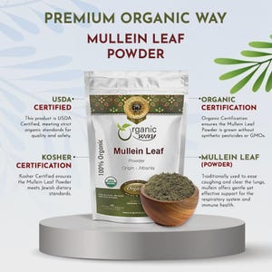 Organic Way Mullein Leaf Powder - European Wild-Harvest | Organic, Kosher, USDA Certified | Vegan, Non GMO, Gluten Free | Origin - Albania image 3
