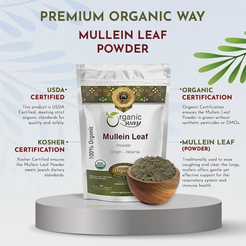 Organic Way Mullein Leaf Powder - European Wild-Harvest | Organic, Kosher, USDA Certified | Vegan, Non GMO, Gluten Free | Origin - Albania image 3