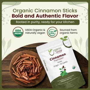 Organic Way True Ceylon Cinnamon Sticks - Organic, Kosher, USDA Certified | Raw, Vegan, Non GMO, Gluten Free | Origin - Sri Lanka image 2