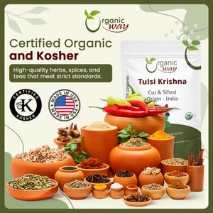 Organic Way Premium Grade Tulsi/Holy Basil (Krishna) Cut & Sifted (Ocimum tenuiflorum) - Herbal Tea | Kosher Certified | Origin - India Bild 7