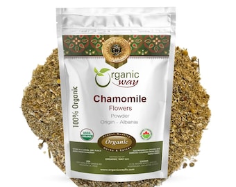 Organic Way Chamomile Flowers Powder - Herbal Tea - European Wild-Harvest | Kosher, USDA Certified | Raw, Vegan, Non GMO | Origin - Albania