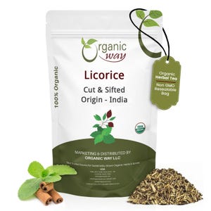 Organic Way Licorice Root Cut & Sifted (Glycyrrhiza glabra) - Herbal Tea | Kosher, USDA Certified  Non-GMO Resealable Bag | Raw from India