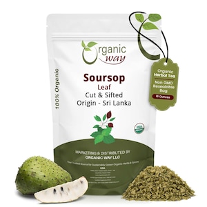 Organic Way Dried Soursop Leaf Coarse Cut - Herbal Tea | Vegan, Non GMO & Gluten Free | Resealable Bag | 100% Raw from Sri Lanka