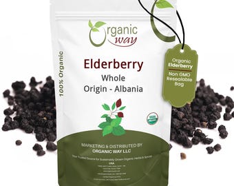 Organic Way Elderberry Whole - European Wild-Harvest | Organic, Kosher, USDA Certified | Raw, Vegan, Non GMO, Gluten Free | Origin - Albania