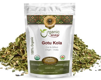 Organic Way Dried Gotu Kola Cut & Sifted - Organic, Kosher, USDA Certified | Raw, Vegan, Non GMO, Gluten Free | Origin - India