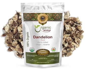 Organic Way Dandelion Root Cut & Sifted - European Wild-Harvest | Kosher, USDA Certified | Vegan, Non GMO, Gluten Free | Origin - Albania