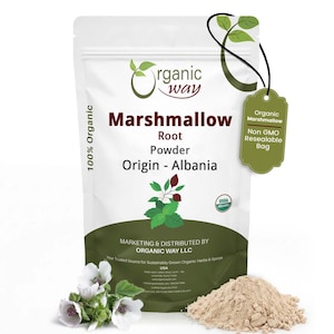 Organic Way Marshmallow Root Powder (Althaea Officinalis) - Herbal Tea | European Wild-Harvest | Organic  USDA Certified | Origin - Albania