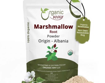 Polvo de raíz de malvavisco Organic Way (Althaea Officinalis) - Infusión de hierbas / Cosecha silvestre europea / Certificado orgánico por el USDA / Origen: Albania