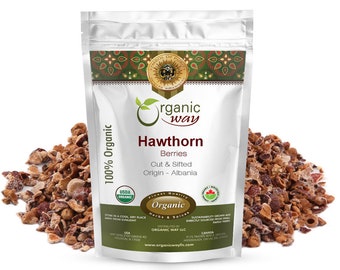 Organic Way Hawthorn Berries Cut & Sifted - European Wild-Harvest | Kosher, USDA Certified | Vegan, Non GMO, Gluten Free | Origin - Albania