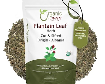 Organic Way Plantain Leaf Cut & Sifted | European Wild Harvested | USDA Organic | Kosher | Non-GMO Herbal Tea Bulk | Origin - Albania