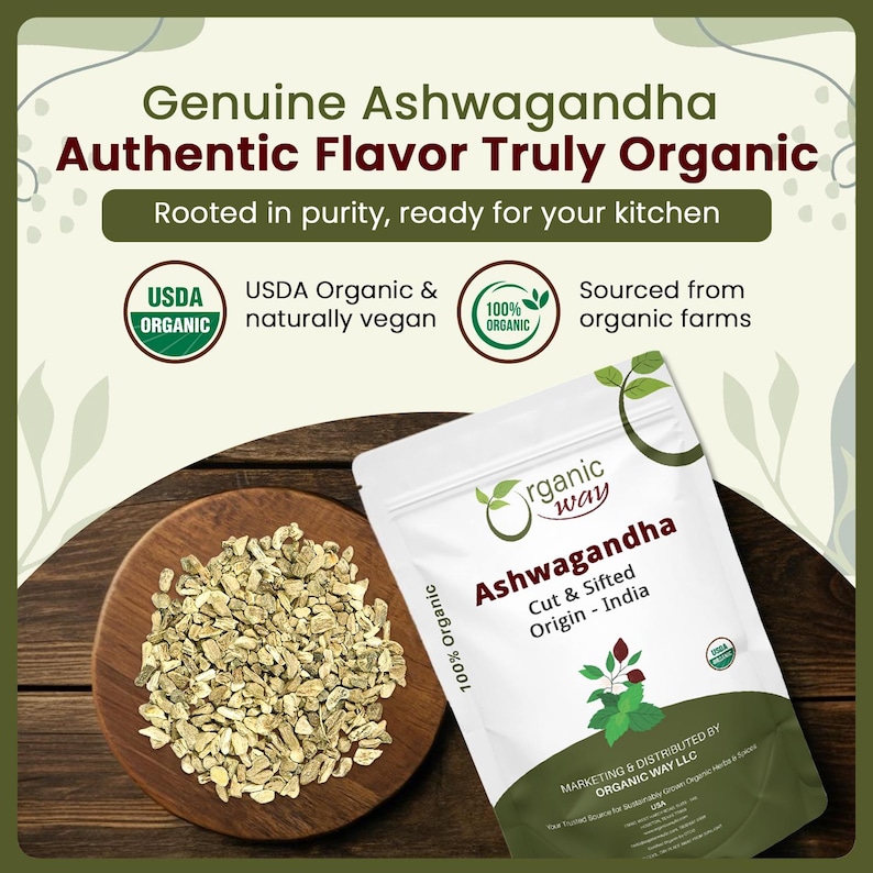 Organic Way Ashwagandha Root Cut & Sifted - Organic, Kosher, USDA Certified | Raw, Vegan, Non GMO, Gluten Free | Origin - India image 2