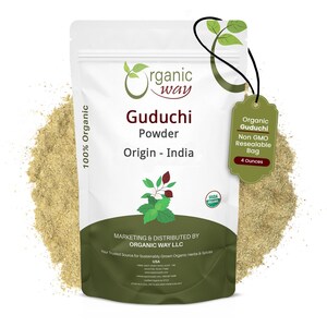 Organic Way Premium Grade Guduchi Powder (Tinospora cordifolia) - Organic & Kosher Certified | Raw, Vegan | Origin - India 4 Oz (Pack of 1)