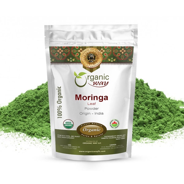 Organic Way Moringa Leaf Powder - Herbal Tea | Organic, Kosher, USDA Certified | Raw, Vegan, Non GMO, Gluten Free | Origin - India