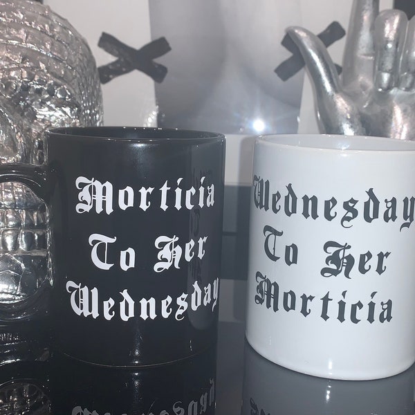 Mother’s Day/ Morticia & Wednesday Addams/ Addams Family/ Pair Of Mugs/ Black And White