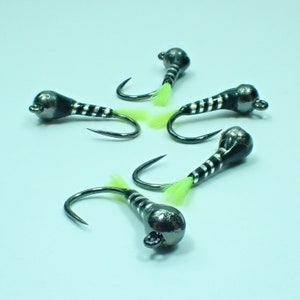 Black and Silver Perdigon, barbless jig nymph barbless fishing fly with tungsten bead for Euro nymphing, a great gift for fly anglers.