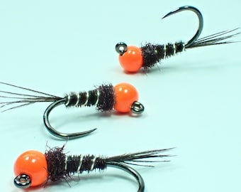 Claret & Orange Hot Head Frenchie, barbless tungsten beaded pheasant tail Euro nymph fishing fly, tight line nymph, fly angling gift.