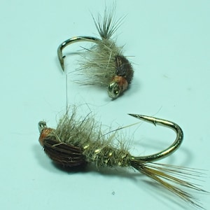 Gold Ribbed Hare&#39;s Ear Nymph barbed, weighted fishing fly, for trout and many other species, great gift for the angler in your life.