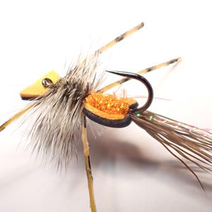 Hippie Stomper Black And Orange, Floating Foam Dry Dropper Fishing Fly, Hackled, Rubber Legs, Trout And Other Species, Great Angling Gift.