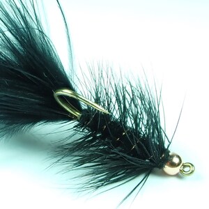 Copper Beaded, Black Woolly Bugger, barbed fishing fly