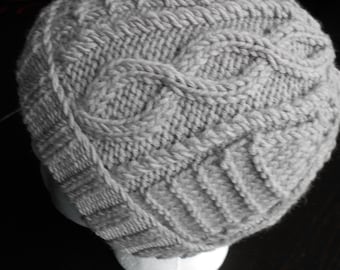 Ladies Handknitted  Pure wool hat in grey