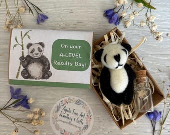 May include: A gift set featuring a small panda bear figurine in a box with decorative straw, a small glass bottle with stars, and a card that reads "On your A-LEVEL Results Day!" The set includes a sticker with the text "Agate Fine Art Jewellery & Gifts".
