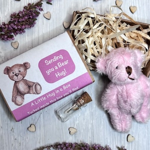 Kleine rosa Bärenumarmung, Umarmung in einer Box, Cwtch, Senden einer Bärenumarmung, Briefkastengeschenk, Sympathie, gute Besserung, denken an Sie, spezieller Freund, Teddy