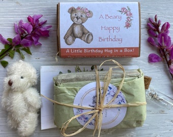 A Beary Happy Birthday, little bear in a box, letterbox gift, alternative birthday card, happy post, gift for her, matchbox gift,