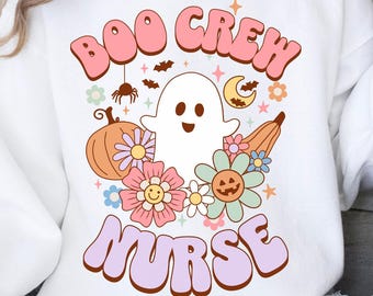 Boo Crew Nurse Crewneck Sweatshirt, Halloween Nurse Sweatshirt, Cute Halloween Nurse Sweatshirt, Fall Nurse Sweatshirt