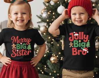 Big Brother and Big Sister Christmas Toddler Tshirt, Merry Big Sister Jolly Big Bro, Brother Sister Christmas, Pregnancy Announcement