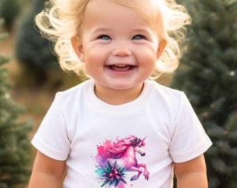 Christmas Unicorn Toddler Short Sleeve Shirt, Unicorn Toddler Shirt, Watercolor Christmas Unicorn Shirt