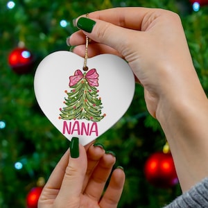 Christmas Nana Ornament, Christmas Tree Nana Ornament, Promoted to Nana Christmas Ornament, Nana Heart Shape Ceramic Ornament