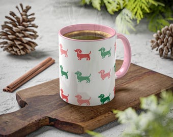 Taza de café navideña con diseño de perro salchicha, taza de café navideña con diseño de perro salchicha, taza de café para amantes de los perros salchichas, regalo navideño con diseño de perro salchicha