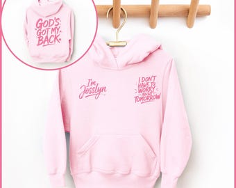 Personalized God's Got My Back Youth Hoodie, Christian Hoodie, Custom Girls Christian Hoodie, Pink Christian Hoodie, Faith Hoodie