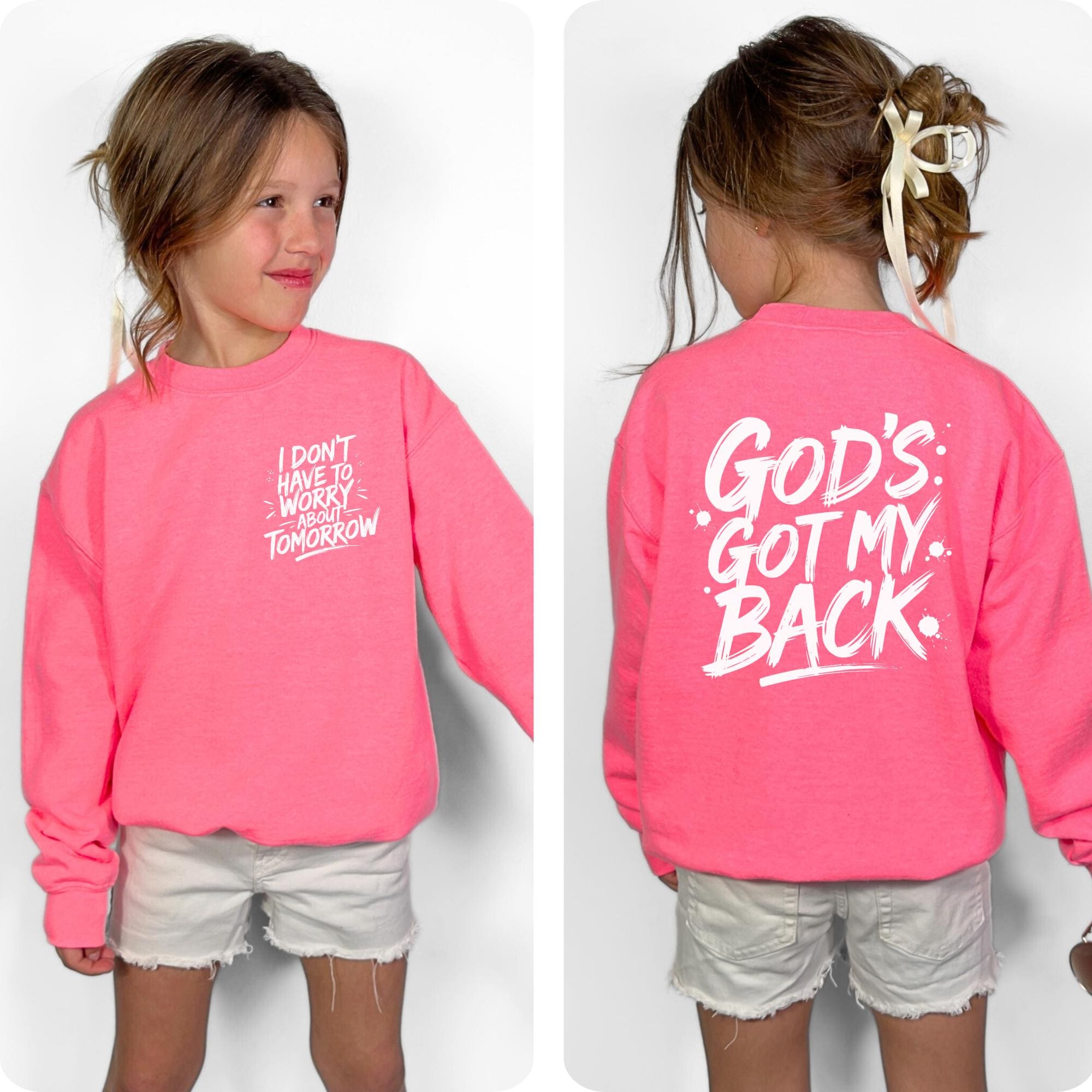 God's Got My Back Youth Crewneck Sweatshirt, Pink Christian Girl Youth Sweatshirt, Girls Christian Sweatshirt, Religious Sweatshirt