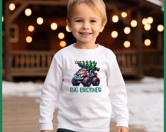 Maglietta a maniche lunghe per bambini Big Brother Monster Truck, maglietta natalizia Big Brother Monster Truck, maglietta natalizia a maniche lunghe per bambini Monster Truck