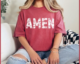 Maglietta Amen Christian Comfort Colors, Maglietta Big Amen Church, Maglietta religiosa, Amen Jesus, Maglietta cristiana