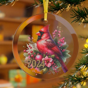 Roter Kardinal Weihnachten Glasverzierungen, 2024 Weihnachten Kardinalverzierung, Rosa Weihnachtskardinalverzierungen, Kardinal 2024 Glasverzierung