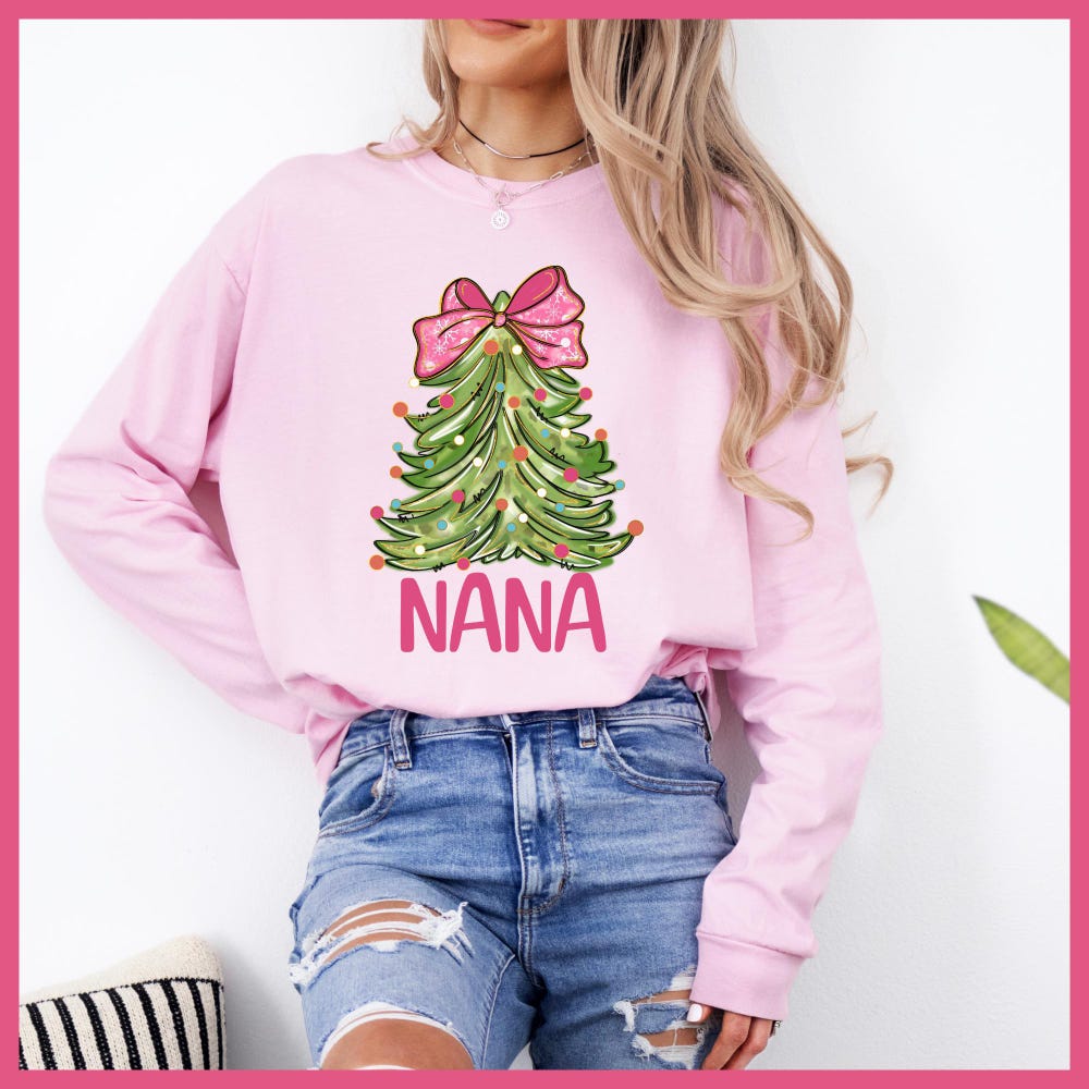 Christmas Nana Comfort Colors Long Sleeve Shirt, Nana Christmas Long Sleeve Shirt, Pink Christmas Nana Long Sleeve