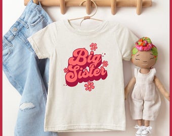 Camiseta de hermana mayor para niño pequeño, camiseta de hermana mayor para niña pequeña, camiseta retro de hermana mayor, camiseta genial de hermana mayor, camiseta con flores de hermana mayor