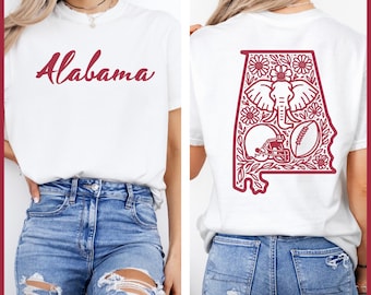 Maglietta Alabama Comfort Colors, camicia da donna Alabama, camicia Alabama davanti e dietro, maglietta Alabama Lover Comfort Colors