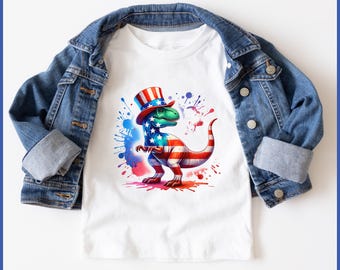 Tshirt patriotique dinosaure, chemise à manches courtes dinosaure 4 juillet, chemise dinosaure drapeau américain, chemise T-Rex 4 juillet
