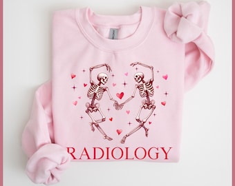 Felpa girocollo con scheletri di radiologia, felpa di radiologia per San Valentino, felpa di infermiere di radiologia, reparto di radiologia