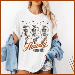 Howdy Pumpkin Skeletons Dancing, Cowboy Skeletons Howdy Pumpkin Comfort Colors Shirt, Country Halloween Shirt, Western Halloween