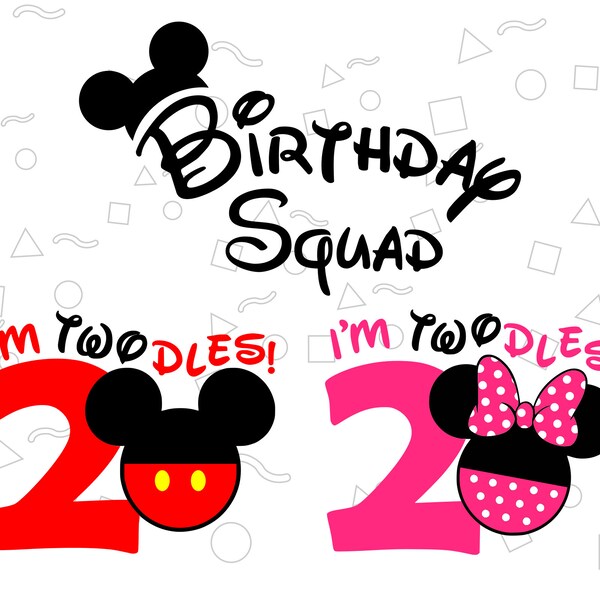 Mickey Minnie Mouse Deuxième anniversaire Svg, Je suis Twodles Cut File, Svg Png Dxf Téléchargement instantané, Anniversaire SquadSvg