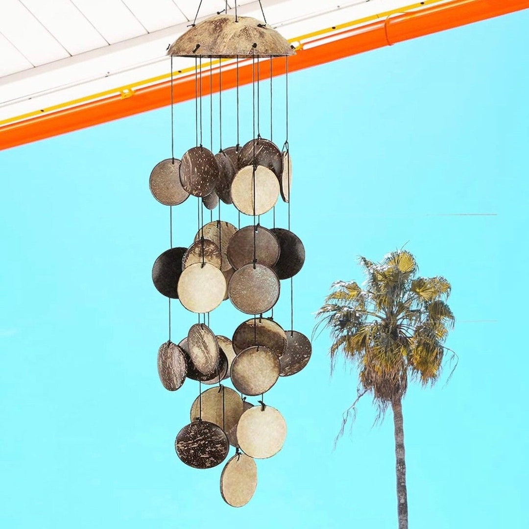 Coconut Shell Wind Chimes, Hanging Decor for Patio Outdoor, Housewarming Gift, Natural Shell