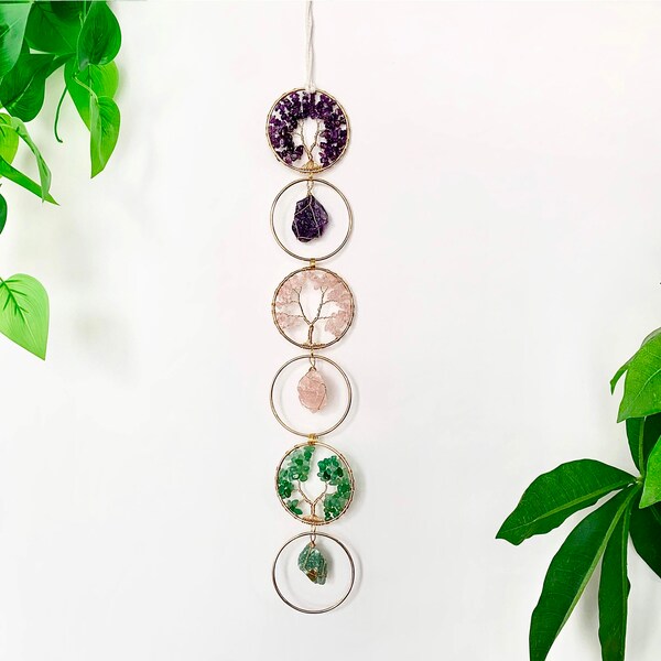Tree of Life Crystal Suncatcher, Chakra Wall Decor, Yoga Ornament, Amethyst Boho Suncatcher, Meditation Decor, Chakra Crystal Sun catcher