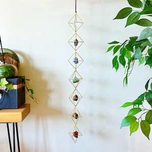 7-Chakra Raw Crystal Hanging Decor, Christmas Holiday Gift, Boho Suncatcher Garden Hanging, Natural Healing Stones, Gold Window Decor