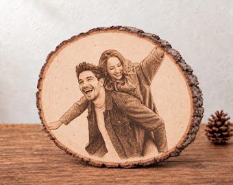 Personalized Wood Photo Engraving, Custom Couple Portrait, Anniversary Wedding Gift, Memorial Photo Plaque