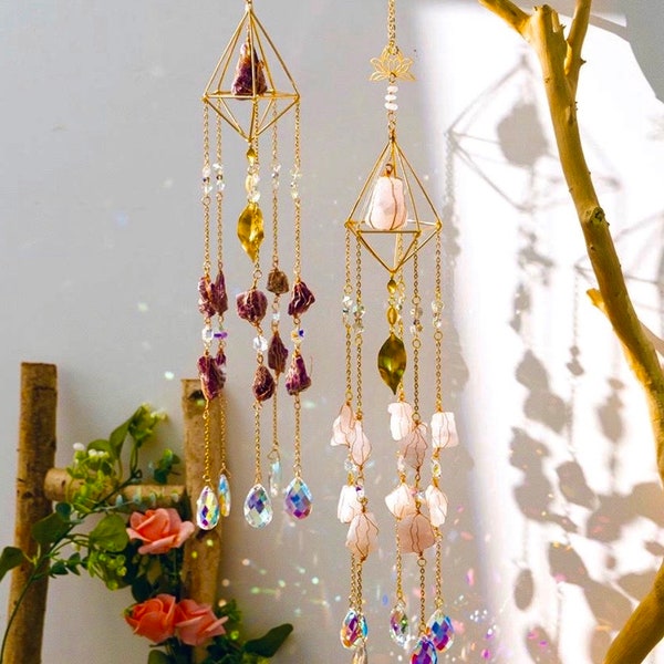 Crystal Suncatcher Healing Stones, Mother's Day Gift for Mom, Boho Home Decor, Hanging Gemstone Suncatchers, Prism Crystals, Spiritual Gift